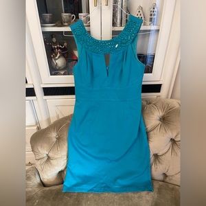 Trina Trunk blue dress, size 6, some spots and small snags, see pictures